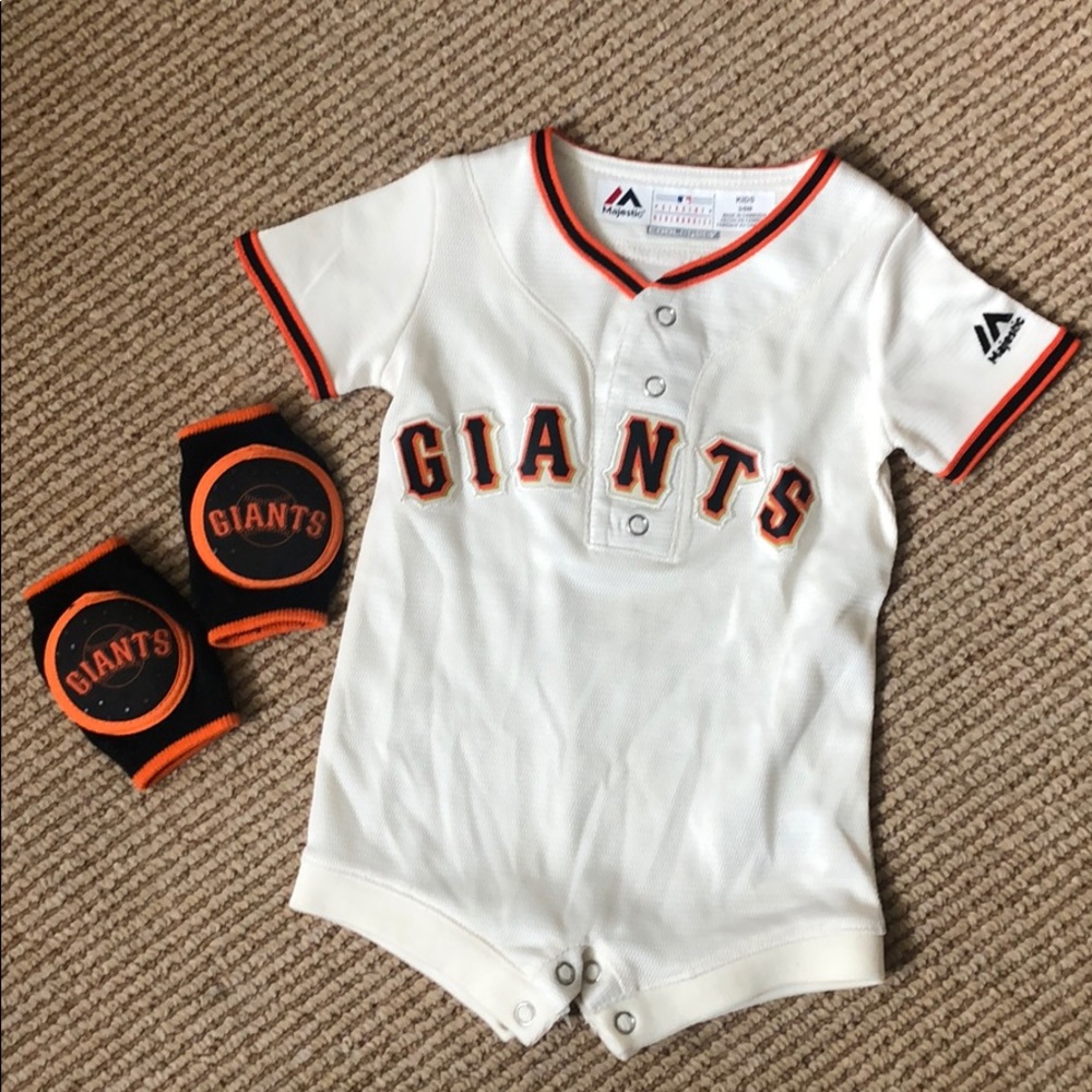 SF Giants onesie and knee pads